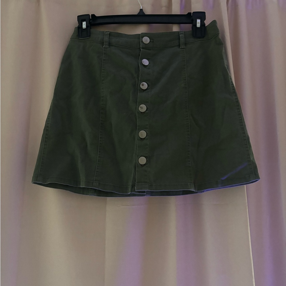 Olive Button-Front Mini Skirt